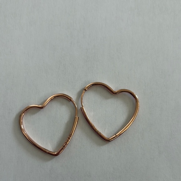 Rose Gold tone Heart shaped Hoop Earrings NWOT BRAND new never worn. Chic! - Picture 4 of 5